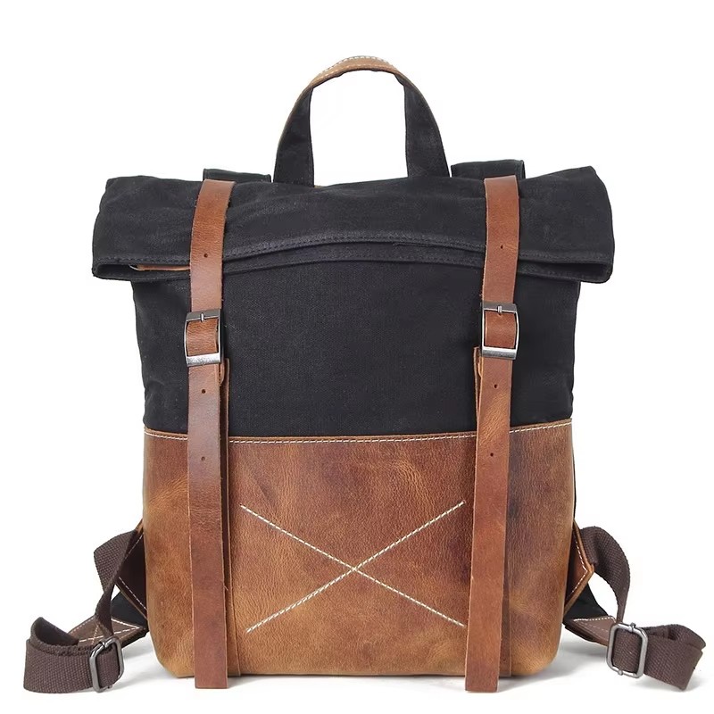 Leather Backpack Vintage - Ransel Pria Modis Kanvas Berlapis Lilin